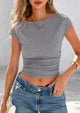 Ruched Crop Cap Sleeve Ribbed Knit Fitted Going Out T-shirts