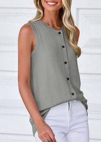 Sleeveless Button Down Business Casual Knit Tank Tops