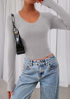 PRETTYGARDEN Womens Long Sleeve T Shirts Fall Trendy Deep V Neck Slim Fit Basic Crop Tops Casual Going Out Top