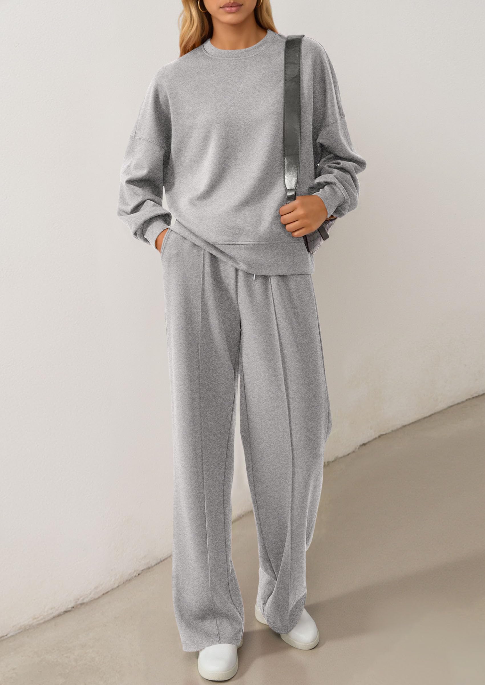 PRETTYGARDEN 2 Piece Sets For Women Fall Trendy Long Sleeve Sweatshirt Wide Leg Pants Loungewear Set Matching Sweatsuit
