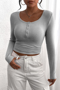 Long Sleeve Henley Button Down Ribbed Knit Slim Fit Casual T-shirts