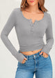 Long Sleeve Henley Ribbed Knit Button Up Slim Fitted Basic Casual T-shirts