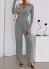 PRETTYGARDEN Jumpsuits for Women Dressy Casual Fall One Piece Outfits Long Sleeve Crew Neck Wide Leg Pants Rompers