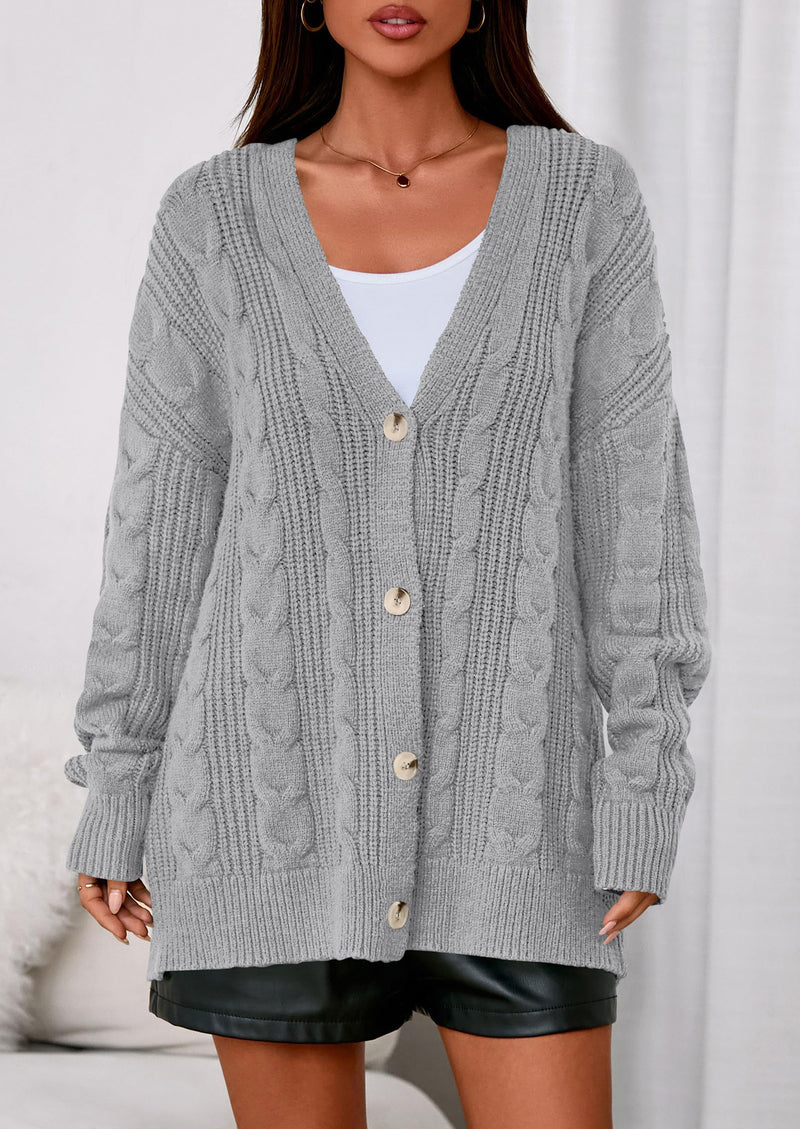 PRETTYGARDEN Women's Cable Knit Sweaters Fall Oversized Chunky Open Front Long Sleeve Cardigan Winter Coats