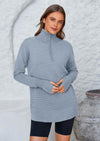 PRETTYGARDEN Womens Long Sleeve Quarter Zip Pullover Sweater Casual Loose V Neck Collared Ribbed Knit Jumper Tops Thumb Hole