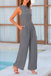 PRETTYGARDEN Womens Summer Jumpsuits Dressy Casual One Piece Outfits Sleeveless Mock Neck Wide Leg Pants Rompers with Pockets