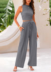 PRETTYGARDEN 2 Piece Sets Sleeveless Tank Ribbed Travel Vacation Lounge Wear Outfits