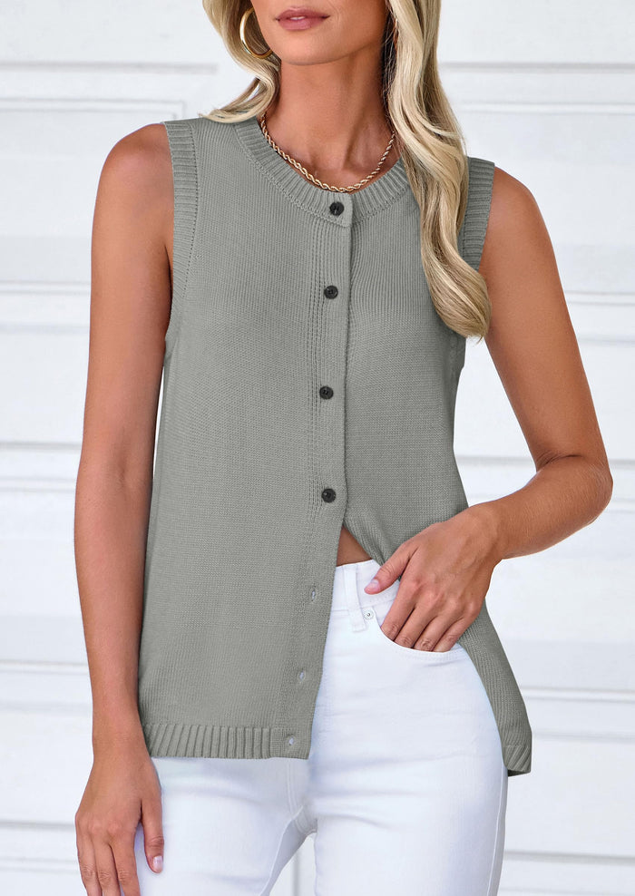 Sleeveless Button Down Business Casual Knit Tank Tops