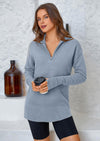 PRETTYGARDEN Womens Long Sleeve Quarter Zip Pullover Sweater Casual Loose V Neck Collared Ribbed Knit Jumper Tops Thumb Hole