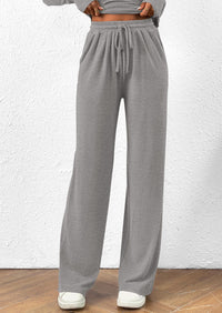 Asymmetrical Long Sleeve T-Shirt Wide Leg Pants Casual 2 Piece Sets