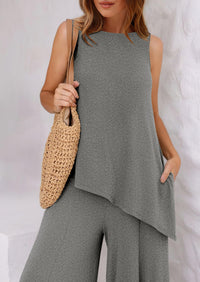 Asymmetrical Split Tank Tops Wide Leg Pants  Two Piece Sets