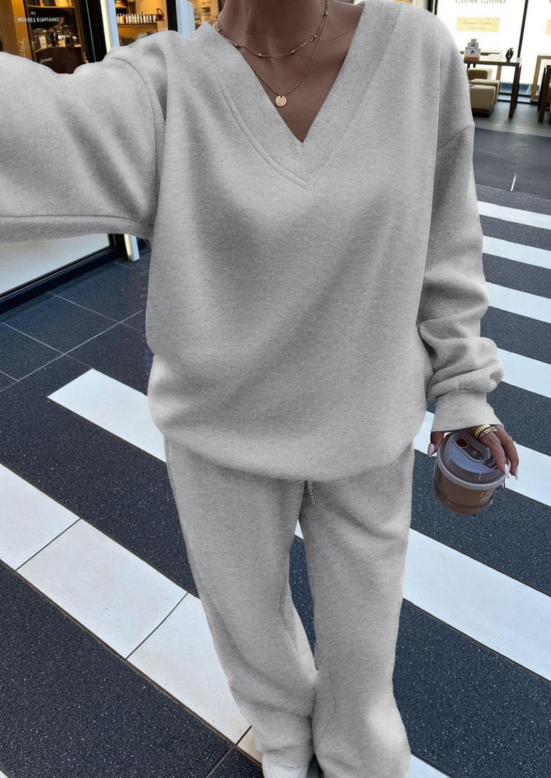 PRETTYGARDEN Casual Winter Two Piece Sets for Women V Neck Sweatshirt Loose Wide Leg Pants Tracksuit Knit Fall Outfits