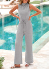 PRETTYGARDEN Jumpsuits Dressy Outfits Casual Sleeveless Mock Neck Wide Leg Pants Rompers