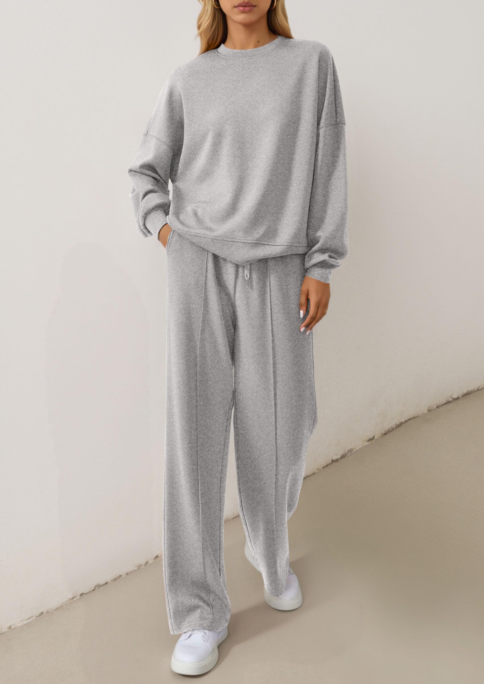 PRETTYGARDEN 2 Piece Sets For Women Fall Trendy Long Sleeve Sweatshirt Wide Leg Pants Loungewear Set Matching Sweatsuit