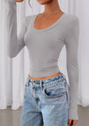 PRETTYGARDEN Womens Long Sleeve T Shirts Fall Trendy Deep V Neck Slim Fit Basic Crop Tops Casual Going Out Top