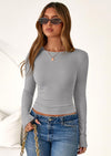 PRETTYGARDEN Womens Summer Fall Long Sleeve Shirts Ribbed Knit Fitted Basic Tee Going Out Tops Underscrub Casual Outfits