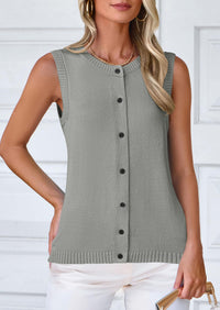 Sleeveless Button Down Business Casual Knit Tank Tops