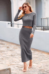 PRETTYGARDEN Women's Spring Fall 2 Piece Sweater Set Rib Knit Long Sleeve Crop Top Maxi Bodycon Skirt Casual Winter Outfits PRETTYGARDEN