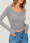 PRETTYGARDEN Women's Summer Long Sleeve Henley T Shirts Ribbed Knit Button Slim Fitted Basic Casual Going Out Fall Tops
