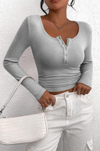 Long Sleeve Henley Button Down Ribbed Knit Slim Fit Casual T-shirts