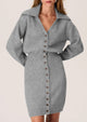 Long Sleeve V Neck Button Down Knit Pullover Sweater Dresses