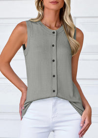 Sleeveless Button Down Business Casual Knit Tank Tops