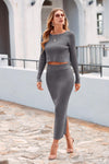 PRETTYGARDEN Women's Spring Fall 2 Piece Sweater Set Rib Knit Long Sleeve Crop Top Maxi Bodycon Skirt Casual Winter Outfits PRETTYGARDEN