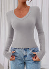 PRETTYGARDEN Womens Long Sleeve T Shirts Fall Trendy Deep V Neck Slim Fit Basic Crop Tops Casual Going Out Top