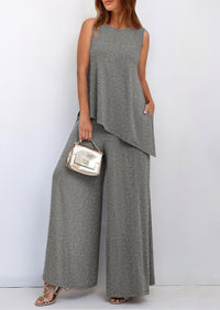 Asymmetrical Split Tank Tops Wide Leg Pants  Two Piece Sets