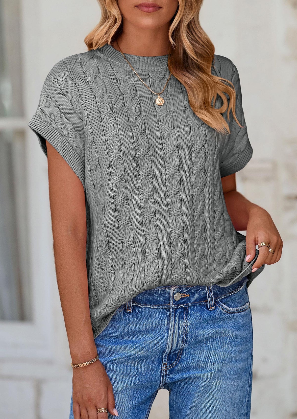 Casual Short Sleeve Crew Neck Knit Pullover Trendy Spring Outfits Sweater Vest
