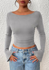 PRETTYGARDEN Women's Long Sleeve Shirts Fall Going Out Tops Casual Boat Neck Bell Sleeve Ribbed Ruched Y2K Clothes