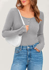 PRETTYGARDEN Women's Summer Long Sleeve Henley T Shirts Ribbed Knit Button Slim Fitted Basic Casual Going Out Fall Tops