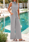 PRETTYGARDEN Jumpsuits Dressy Outfits Casual Sleeveless Mock Neck Wide Leg Pants Rompers