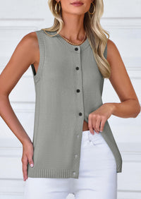 Sleeveless Button Down Business Casual Knit Tank Tops