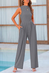 PRETTYGARDEN Womens Summer Jumpsuits Dressy Casual One Piece Outfits Sleeveless Mock Neck Wide Leg Pants Rompers with Pockets