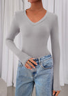 PRETTYGARDEN Womens Long Sleeve T Shirts Fall Trendy Deep V Neck Slim Fit Basic Crop Tops Casual Going Out Top
