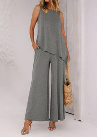 Asymmetrical Split Tank Tops Wide Leg Pants  Two Piece Sets