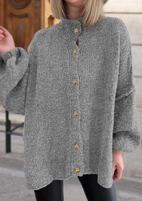 PRETTYGARDEN Women's Winter Button Down Cardigan Sweaters Mock Neck Lantern Long Sleeve Chunky Knit Jacket Trendy Outerwear