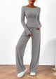 Asymmetrical Long Sleeve T-Shirt Wide Leg Pants Casual 2 Piece Sets