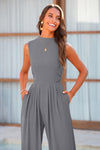 PRETTYGARDEN Womens Summer Jumpsuits Dressy Casual One Piece Outfits Sleeveless Mock Neck Wide Leg Pants Rompers with Pockets