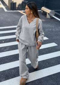 PRETTYGARDEN Casual Winter Two Piece Sets for Women V Neck Sweatshirt Loose Wide Leg Pants Tracksuit Knit Fall Outfits PRETTYGARDEN