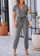 Deep V Neck Wrap Drawstring Waist Jumpsuits
