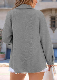 Button Down Collared Long Sleeve Textured Casual Shacket Jackets