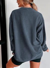 Ribbed Corduroy Crew Neck Long Sleeve Loose Fit Casual Oversized Sweatshirt