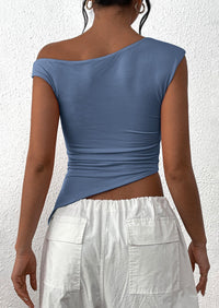 Off The Shoulder Sleeveless One Shoulder Ruched Asymmetrical Y2K Tank Top