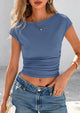 Ruched Crop Cap Sleeve Ribbed Knit Fitted Going Out T-shirts