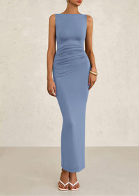 Sleeveless Ruched Bodycon Slit Long Maxi Dresses