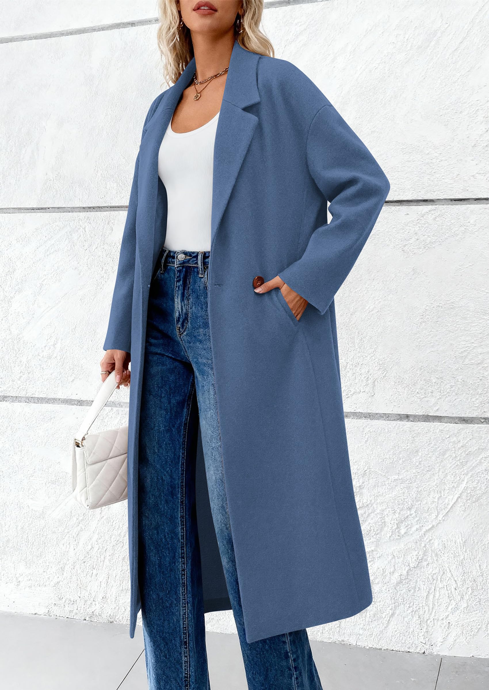 PRETTYGARDEN Womens Winter Coats Trendy Long Sleeve Notch Lapel Button Long Jackets Casual Oversized Vacation Outfits