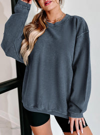 Ribbed Corduroy Crew Neck Long Sleeve Loose Fit Casual Oversized Sweatshirt
