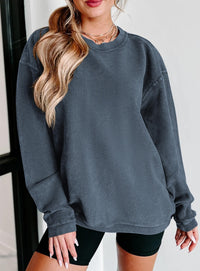 Ribbed Corduroy Crew Neck Long Sleeve Loose Fit Casual Oversized Sweatshirt